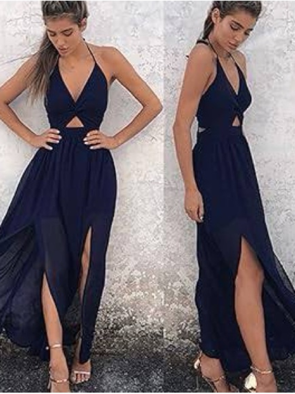 Women’s Navy Cutout Halter Maxi Dress